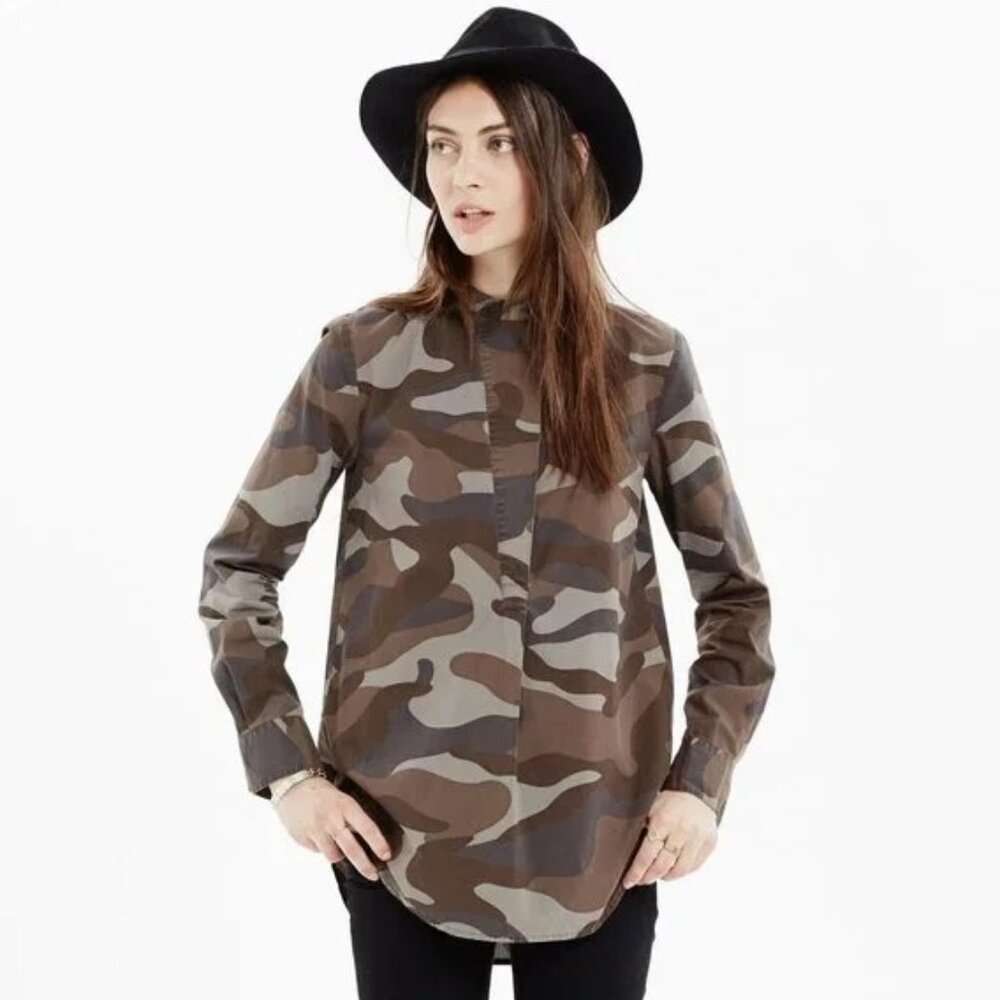 NWT - MADEWELL - THE PERFECT TUNIC IN COTTON OLIVE CAMO - SMALL
